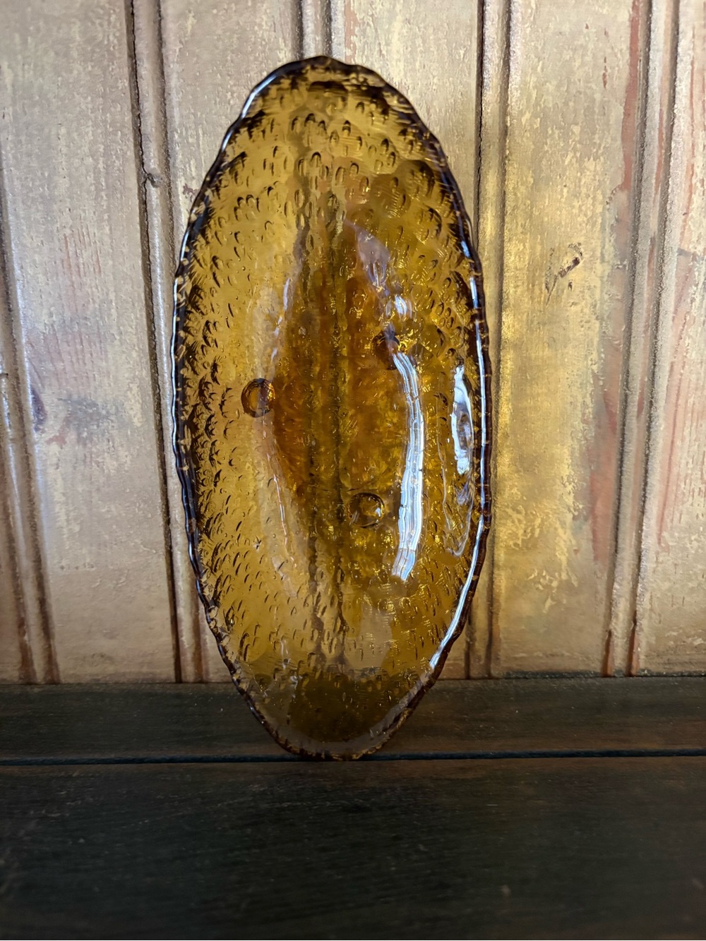 Vintage Amber Glass Pickle Dish / Oval Textured Trinket Bowl - Picture 5 of 8